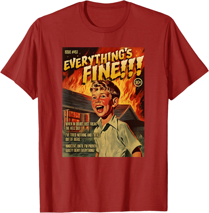 Last Gasp Graphics Everything's Fine 1950s Horror Comic Cover T-Shirt - Cranberry Red