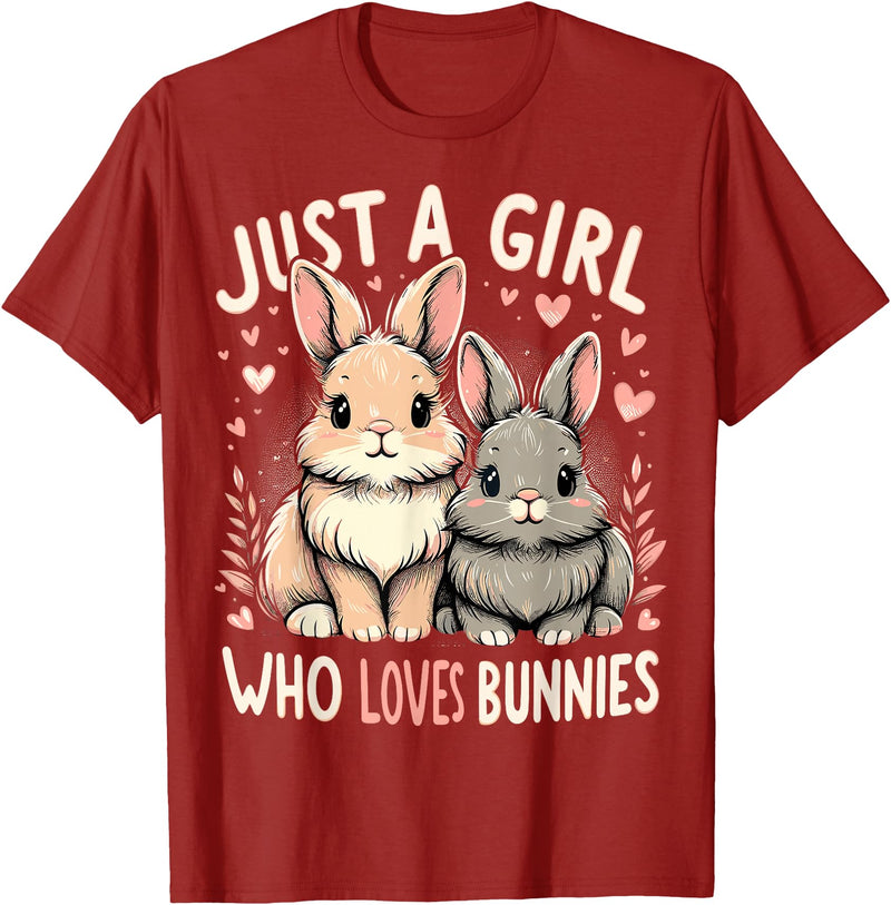 Just a Girl Who Loves Bunnies Rabbit T-Shirt in Cranberry Red