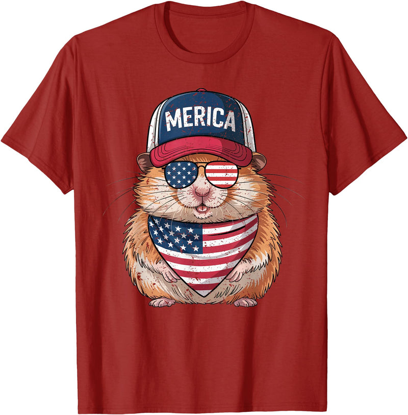 Hamster 4th of July US American Flag Patriotic T-Shirt - Cranberry Red