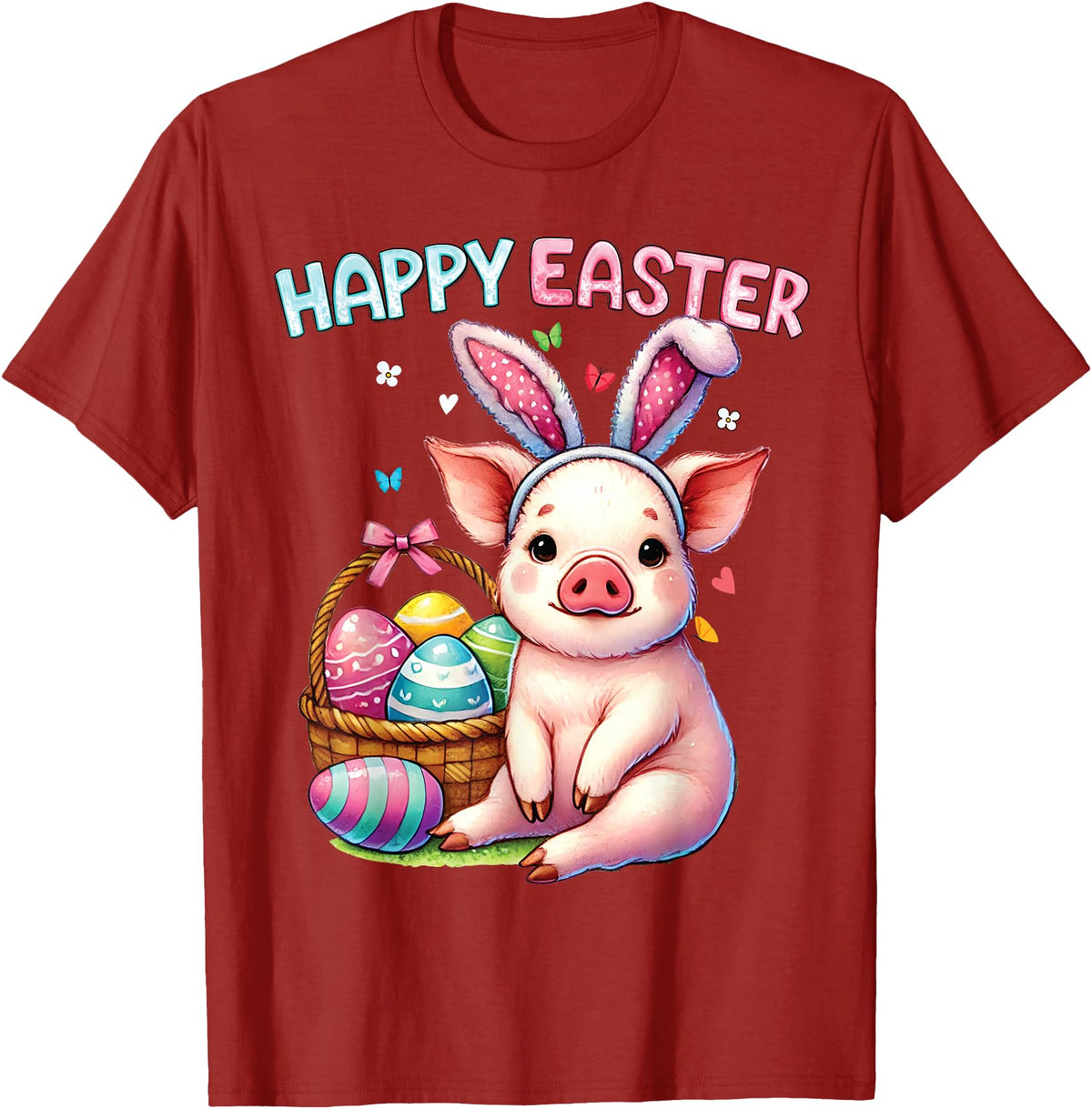 Farm Animal Lovers Cute Pig Easter Holiday Gifts Happy Easter Farm Animal Pig Lovers Bunny Women Kids Girls T-Shirt - Cranberry Red