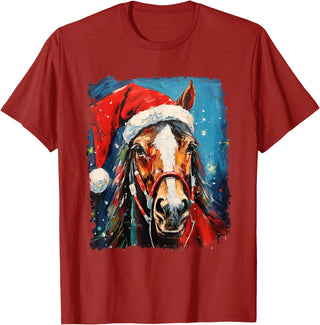 AnimalGraphicPrints Horse Christmas T-Shirt - Cranberry Red