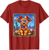 4th of July Apparel 4th of July Cow Patriotic Heart Glasses USA Floral Leopard T-Shirt - Cranberry Red