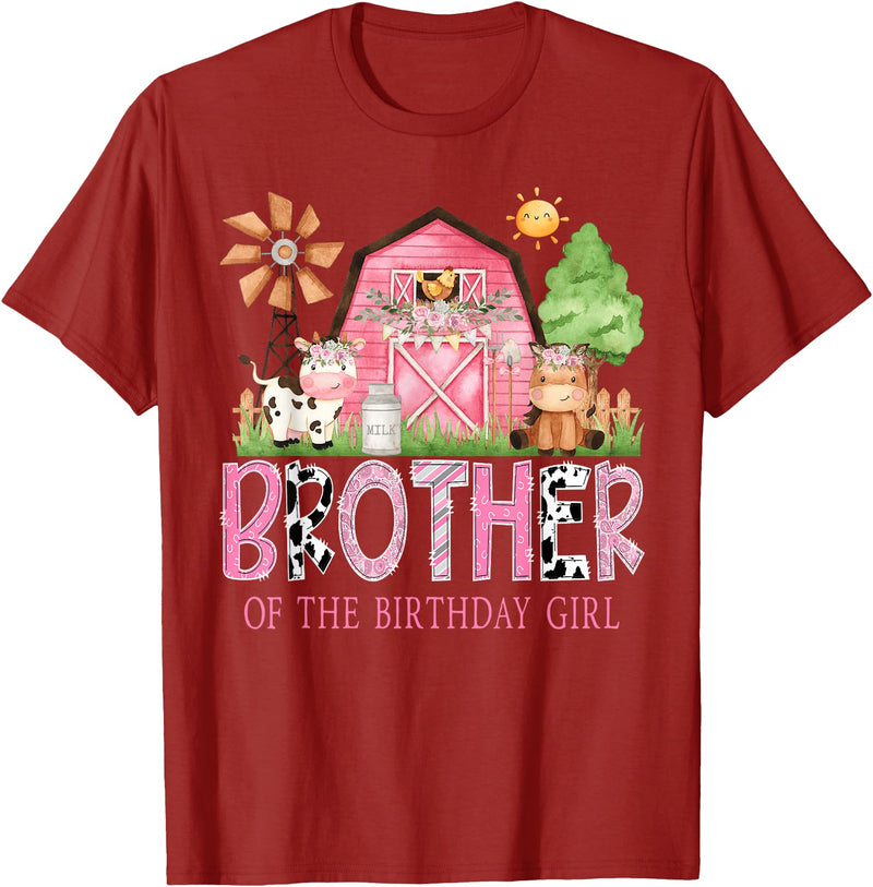 Farmer Pink Cow Birthday Girl Matching Brother of The Birthday Girl 1St Birthday Pink Cow Farm T-Shirt - Cranberry Red