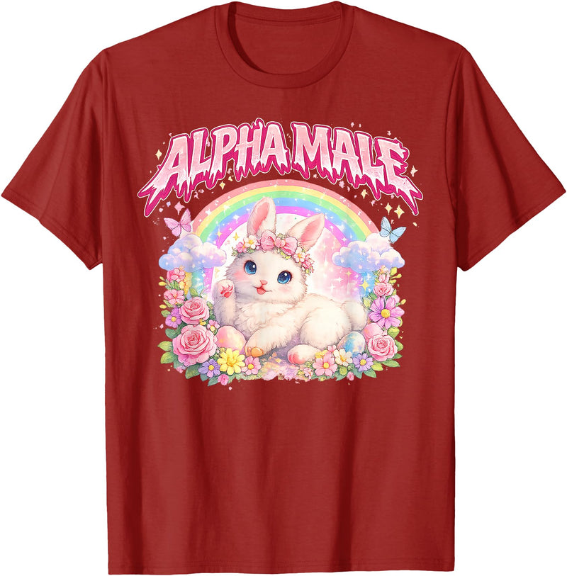 Cute Bunny Rainbow Floral Funny Gifts for Men Women Kid T-Shirt in Cranberry Red