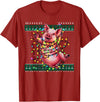 Christmas Sweater Tshirt For Men Women Santa Claus Christmas Family Xmas Ugly Christmas Outfit Merry Pig T-Shirt - Cranberry Red