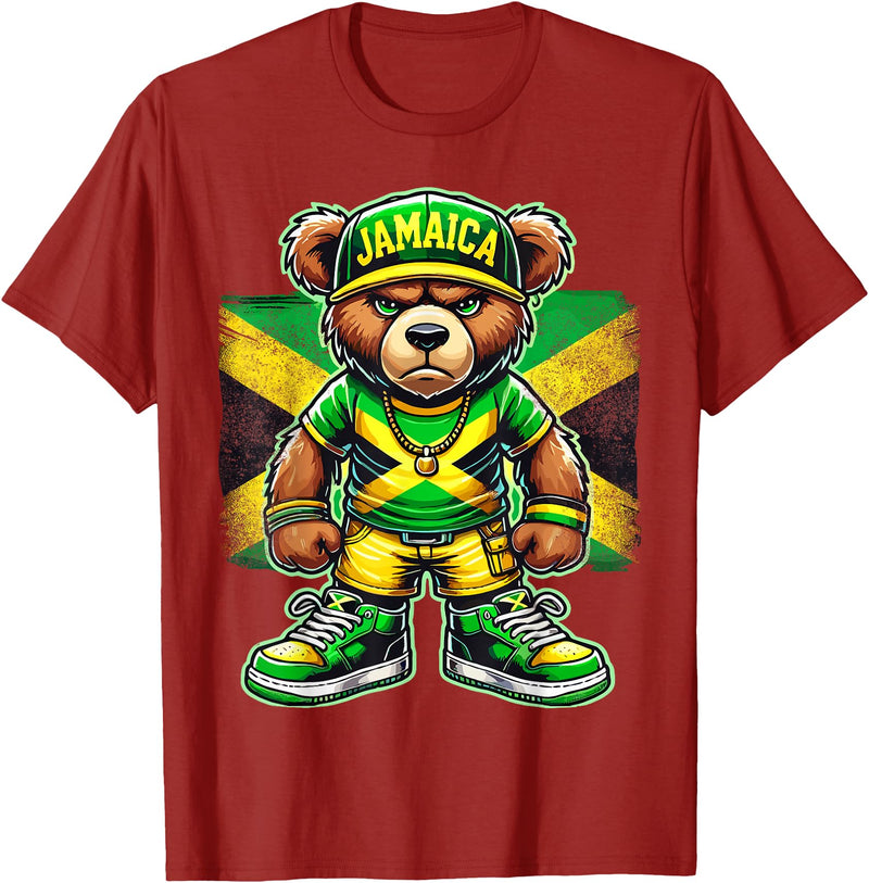 Jamaica Flag Lover Jamaica Flag Teddy Bear Jamaican T-Shirt - Cranberry Red