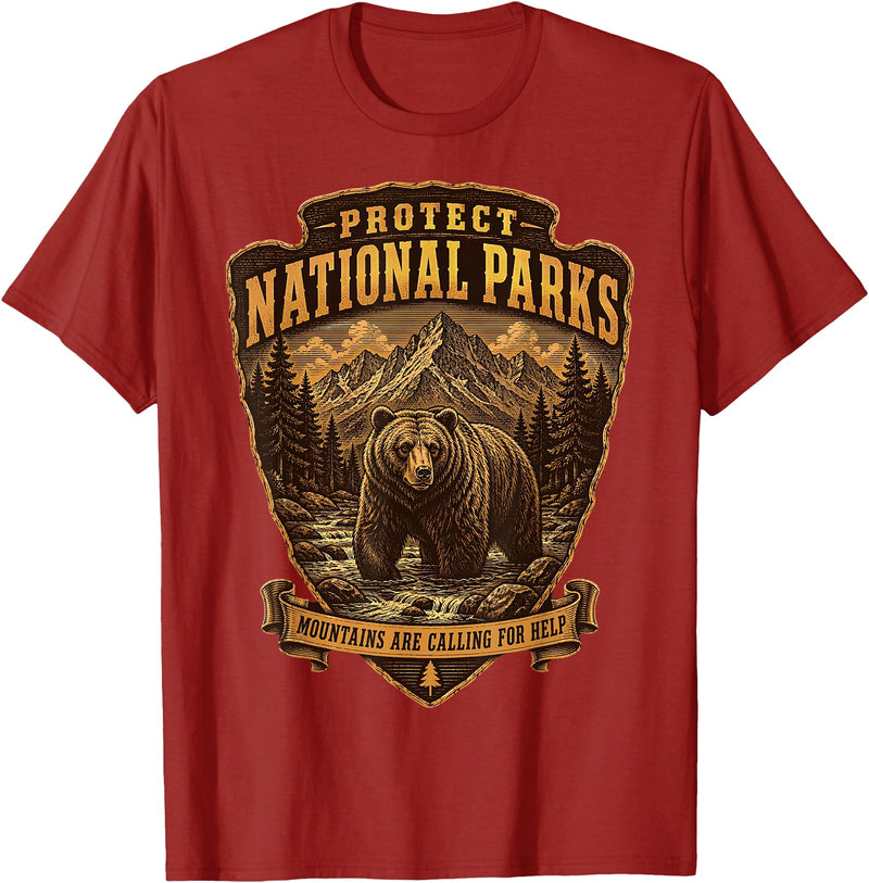 National Parks Conservation Co Protect National Parks Bear Vintage Arrowhead Badge Apparel T-Shirt - Cranberry Red