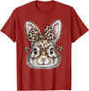 Bunny Face Glasses Bandana Leopard Rabbit Happy Easter T-Shirt in Cranberry Red