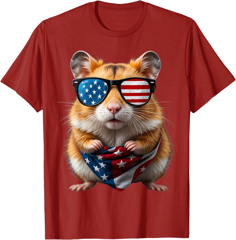 Hamster 4th Of July American Independence Day USA Patriotic T-Shirt - Cranberry Red