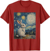 Bunny Rabbit Van Gogh Style Starry Night Cute Graphic T-Shirt (Black) in Cranberry Red