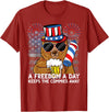 USA 4th of July A Freedom a Day Beer Bear A Freedom a Day Keeps the Commies Away 4th of July Bear Women Men T-Shirt - Cranberry Red