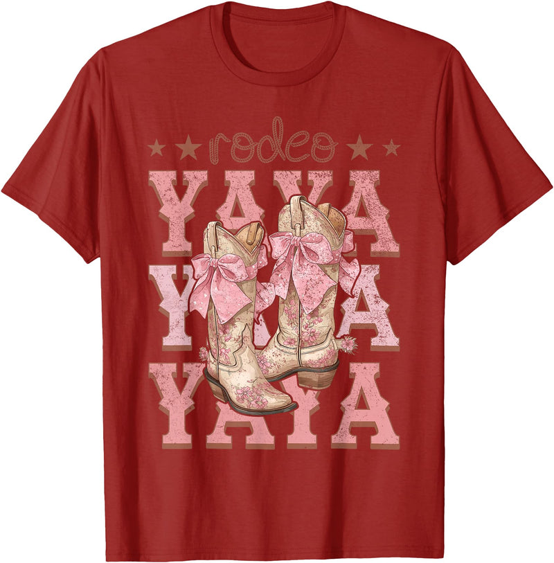 Country CowGirl Western Family Matching Rodeo Yaya Pink Boots Coquette Cow-Girl Birthday Party T-Shirt - Cranberry Red