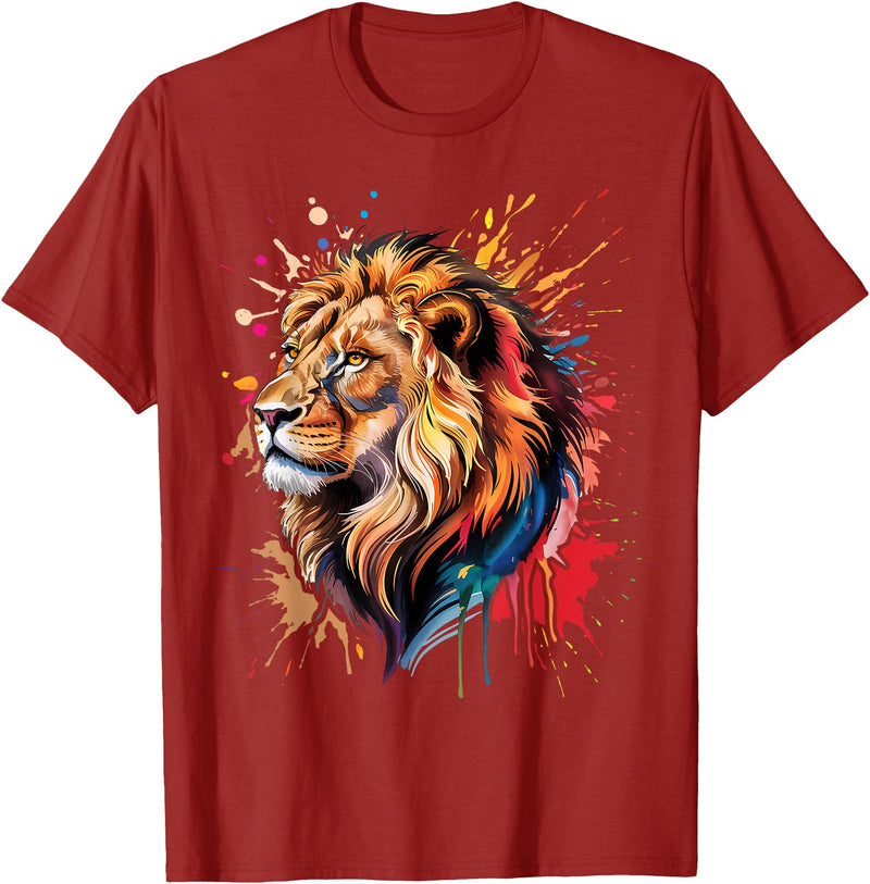 Lion Animal Lover Gift Co. Lion Animal King Nature Graphic Tees Women Men Kids Trendy T-Shirt - Cranberry Red