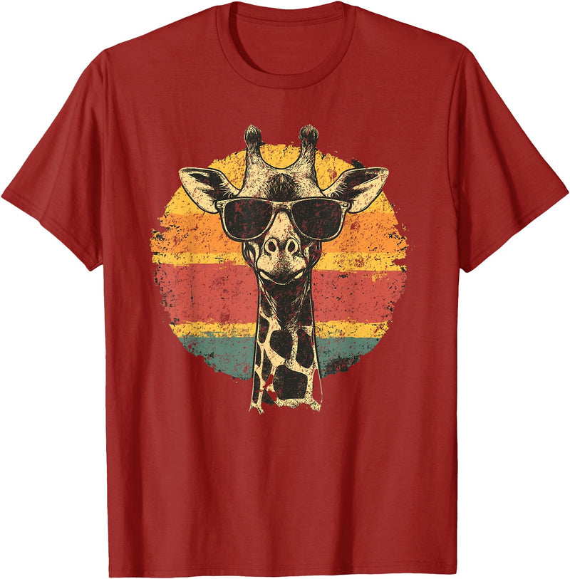 The Giraffe Fan Co. Giraffe Vintage Sunglasses Funny T-Shirt - Cranberry Red