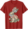 Funny Bunny Crochet Patchwork Camo Rabbit Happy Easter Day T-Shirt in Cranberry Red