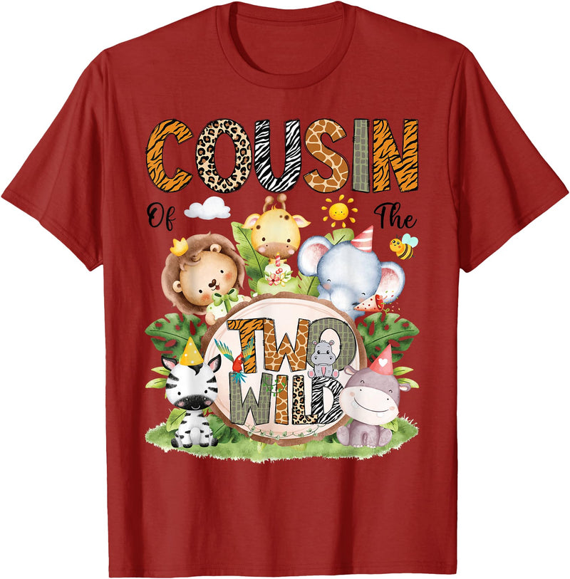 Safari Jungle Animals 2nd Birthday Boy Cousin of The Two Wild Safari Jungle 2nd Birthday Boy T-Shirt - Cranberry Red