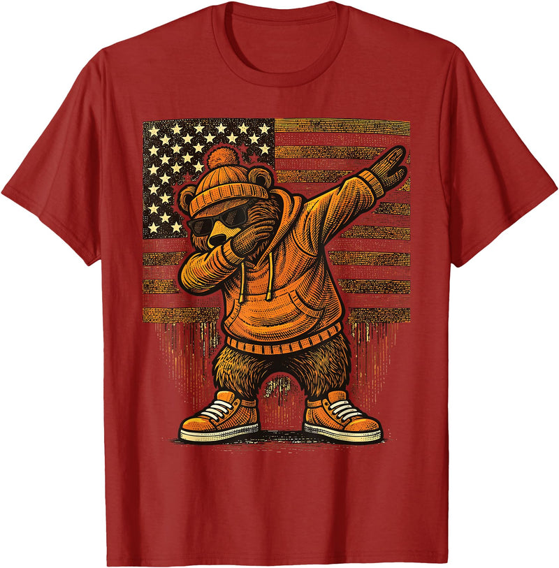 Vintage Dabbing Bear Retro Humor Gift Co Vintage Dabbing Bear Funny Retro Graphic T-Shirt - Cranberry Red
