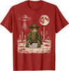 Retro Land Turtle Lover Halloween Moon Funny Eastern Box Turtle Cowboy Western UFO T-Shirt - Cranberry Red