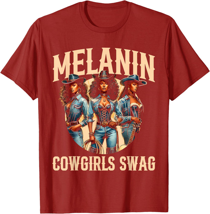 Funny Cowgirl Women Melanin Cow Girl Outfit Cowgirl for Women African Tee Melanin Cow Girl Outfit T-Shirt - Cranberry Red
