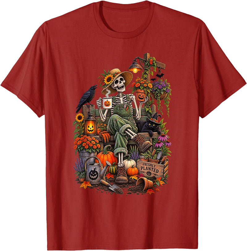 Halloween Gardening Lover Apparel & Gifts Outlet Freshly Planted Skeleton Gardener Halloween T-Shirt - Cranberry Red