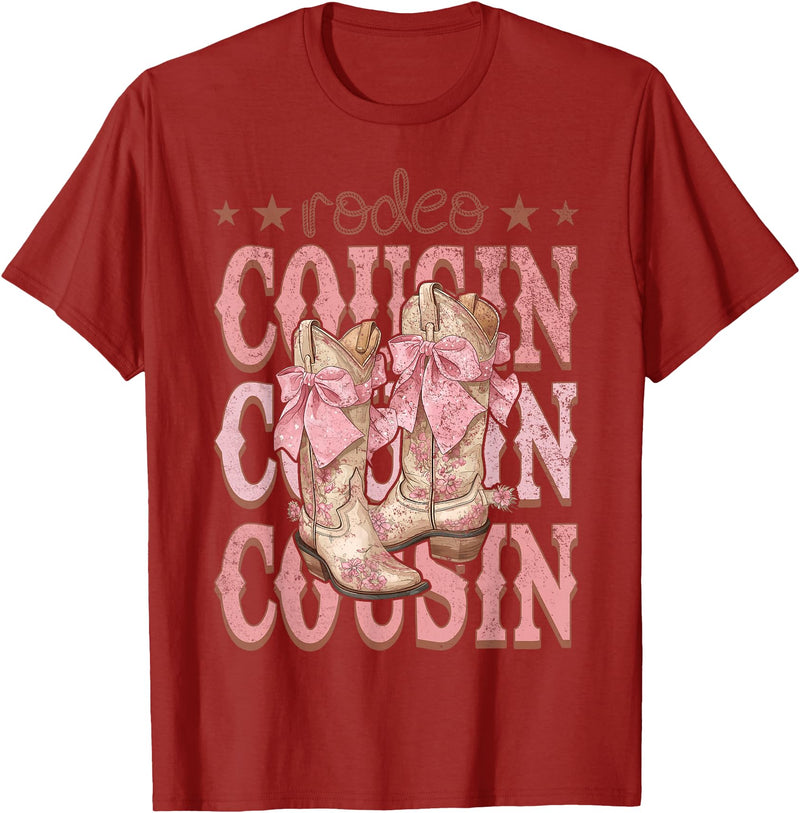 Country CowGirl Western Family Matching Rodeo Cousin Pink Boots Coquette Cow-Girl Birthday Party T-Shirt - Cranberry Red