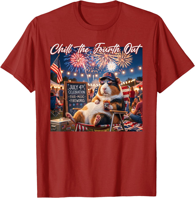 Retro Chill The Fourth Out Patriotic Guinea pigs Chill The Fourth Out Funny Guinea Pigs Coffee 4th of July T-Shirt - Cranberry Red