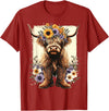 Funny Highland Cow lover Floral Highland Cow Cowboy Boots Western Country T-Shirt - Cranberry Red