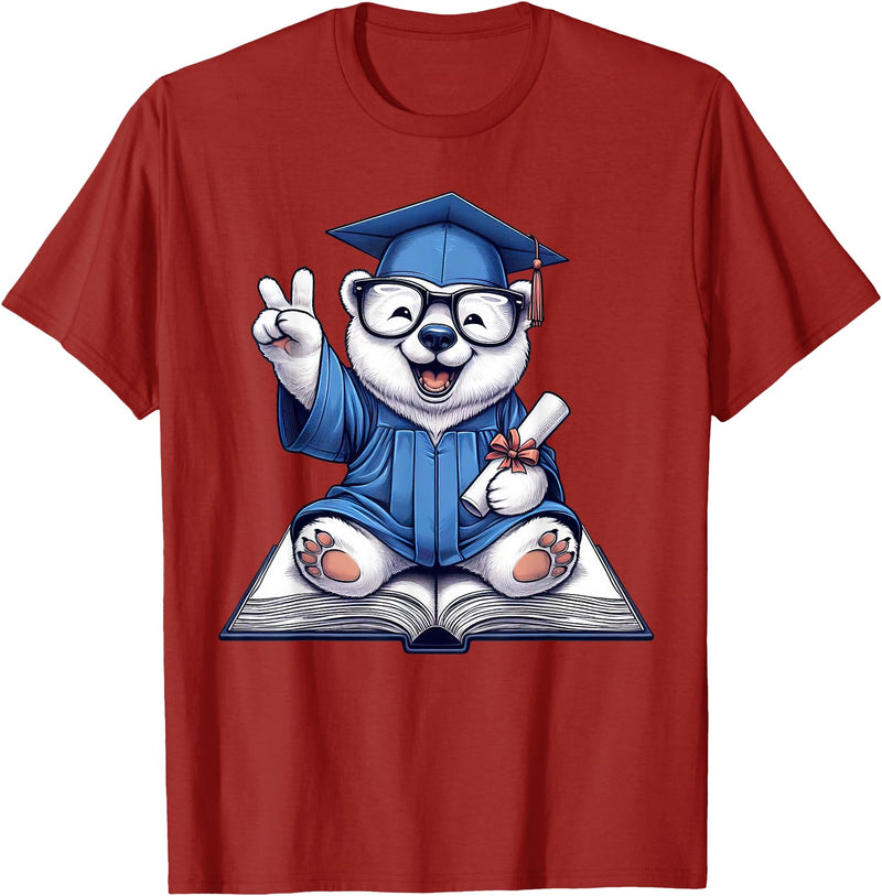 Polar Bear Lovers Graduation Day 2024 Costume Peace Sign Hand Graduate Polar Bear Mens Womens Graduation T-Shirt - Cranberry Red