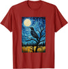 Bird Designs. Magpie Crow Raven Bird Van Gogh Style Starry Night Graphic T-Shirt - Cranberry Red