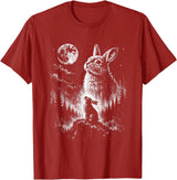 Bunny Rabbit Howling to the Moon Bunny Howl At T-Shirt in Cranberry Red