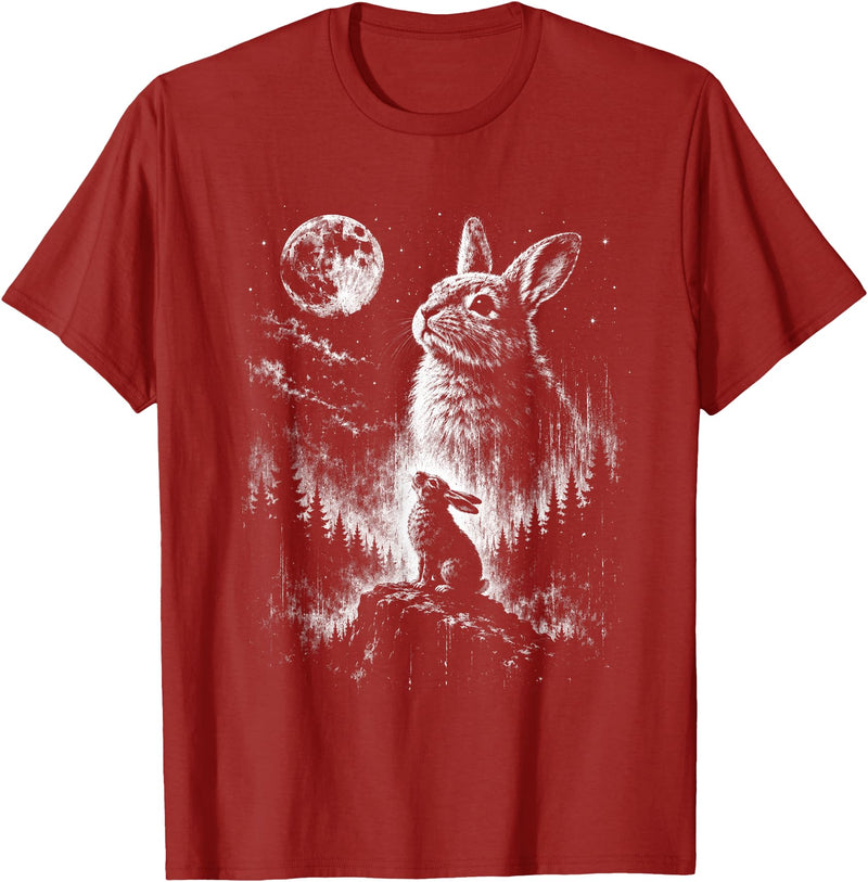 Bunny Rabbit Howling to the Moon Bunny Howl At T-Shirt in Cranberry Red