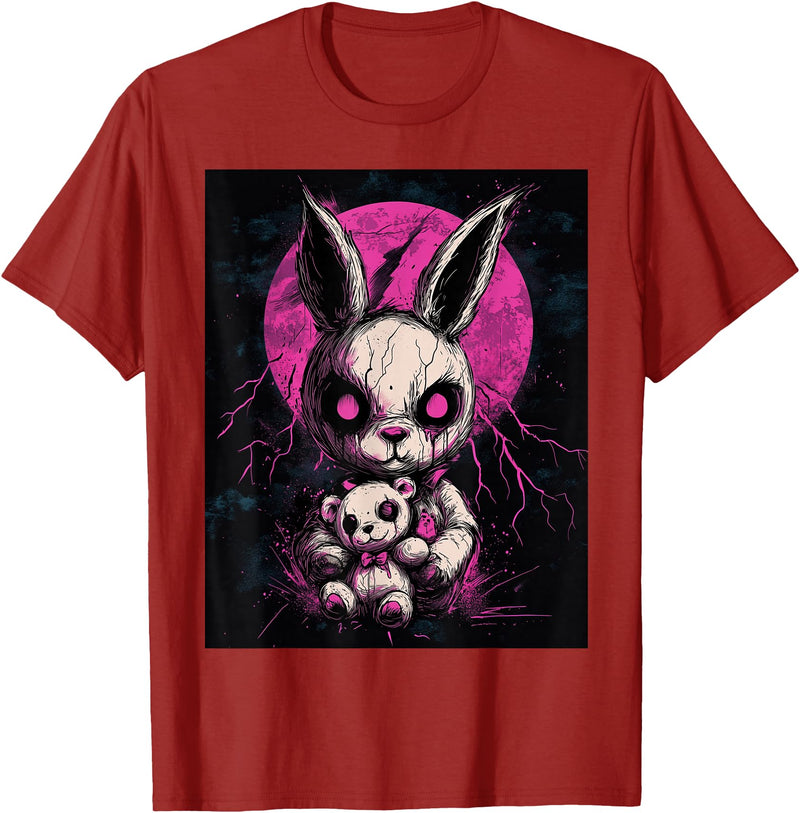 Anime Rabbit Goth Teddy Bear Gothic Anime Bunny T-Shirt in Cranberry Red