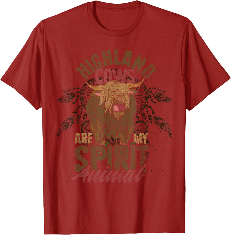 Highland Cow Animal Gifts Highland Cows Are My Spirit Animal Funny Highland Cow T-Shirt - Cranberry Red
