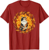 Calico Cat Autumn Fall Halloween Decor Apparel Calico Cat Autumn Leaves Wreath Cozy Fall Halloween T-Shirt - Cranberry Red