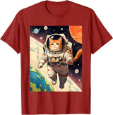 HAPPY DAWG - ARTS Astronaut Cat - Funny Space Cat Japanese Retro Kawaii Cute T-Shirt