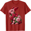 Rose Rabbit Bunny Flower Gardening Floral T-Shirt in Cranberry Red