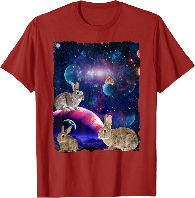 Rabbit Wildlife Animal Universe Galaxy Stars Bunny Rabbits T-Shirt in Cranberry Red