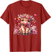 Happy Valentine Highland Cow Costume Love Clothing Valentine Highland Cow Print Cute Love Heart Flowers T-Shirt - Cranberry