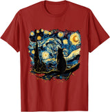 Cat Starry Night Van Gogh Cat T-Shirt for Cat Lovers, Women, Unisex, Black, Small, Short Sleeve, Classic Fit