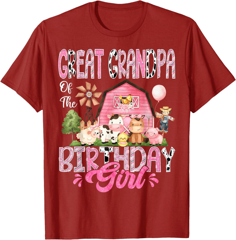 Pink Farm Cow Matching Tees Great Grandpa Of The Birthday Girl Pink Farm Cow Birthday T-Shirt - Cranberry Red