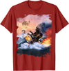 Random Galaxy Bear Riding Shark Funny T-Shirt - Cranberry Red