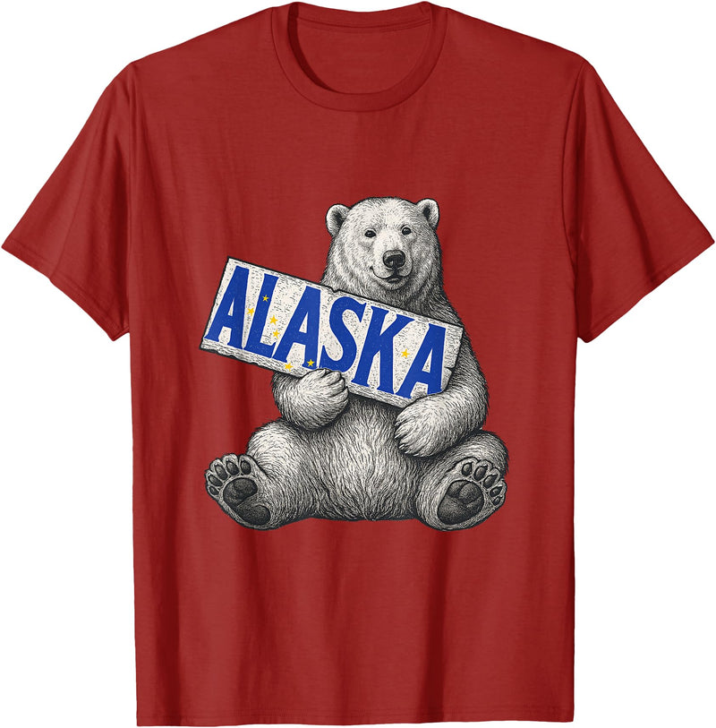 Unknow Carmela Polar Bear Holding Alaska Sign Vintage Alaska Lover T-Shirt - Cranberry Red
