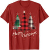 Merry Christmas Apparel Matching Family Clothes Merry Christmas Three Xmas Trees Buffalo Plaid Woman Gift T-Shirt -