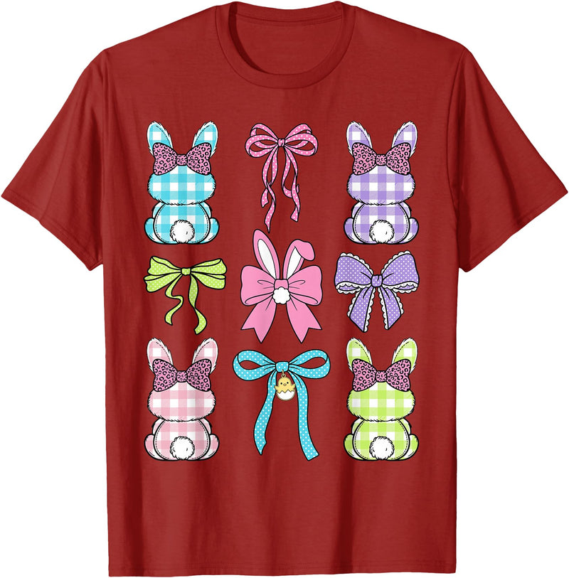 Cute Easter Day Coquette Bow Rabbit Easter Bunny Girls T-Shirt in Cranberry Red