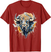 Safari Animal Art Buffalo Portrait Colorful Splash Artwork Wildlife Bison T-Shirt - Cranberry Red