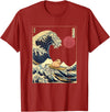 AxisNagawa Guinea Pig Kanagawa Wave Funny Surf Animal T-Shirt - Cranberry Red