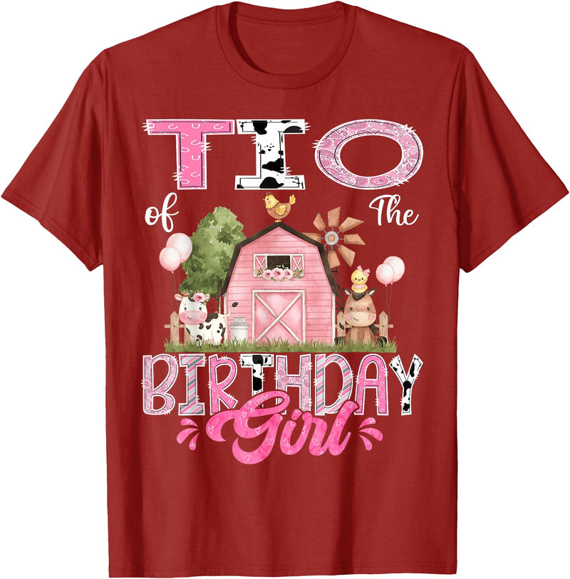 Famer Pink Cow Birthday Matching Tees Tio Of The Birthday Girl 1St Birthday Pink Cow Farm T-Shirt - Cranberry Red