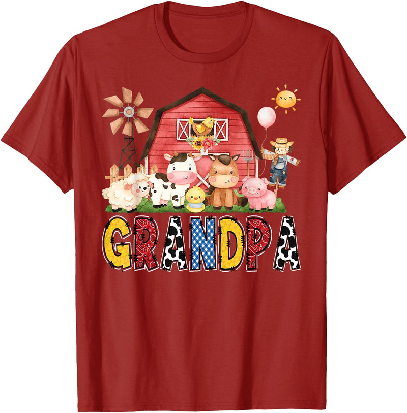 Funny Farm Cow Birthday Boy Matching Grandpa Farm Cow Birthday Boy Matching Family Party T-Shirt - Cranberry Red