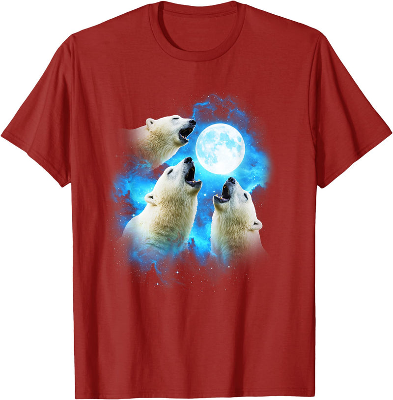 Animals howling blue 3 Polar Bear Howling at the Moon Colorful Blue T-Shirt - Cranberry Red