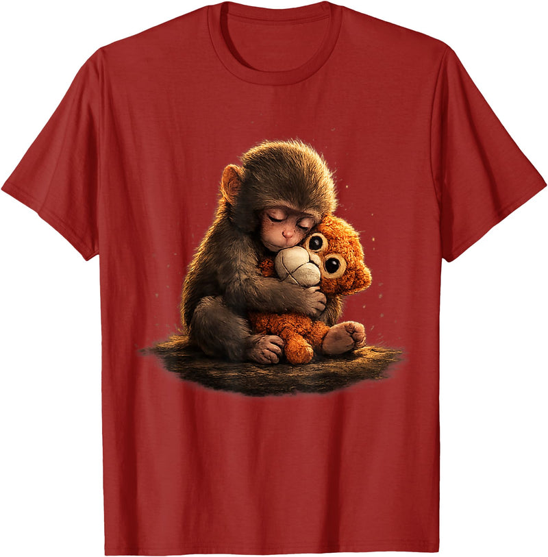 CONLEE Cute Baby Monkey Punch Viral Zoo Japan Design T-Shirt - Cranberry Red